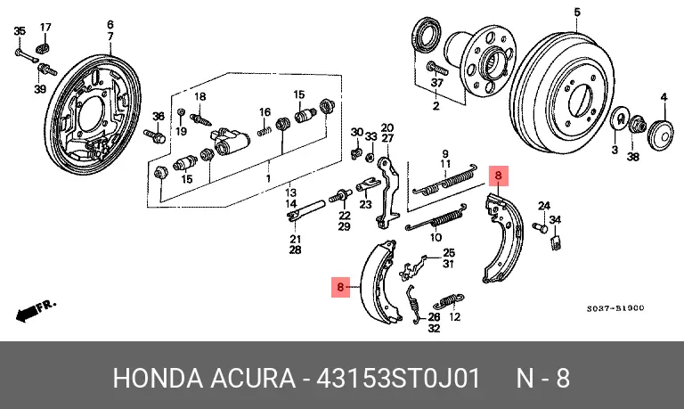 HONDA 43153-ST0-J01 BRAKE SHOE