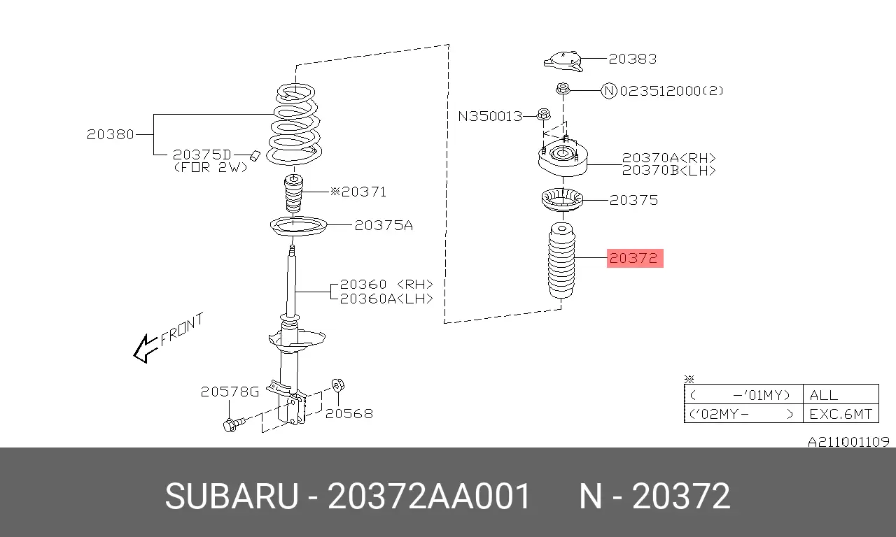 SUBARU 20372-AA001 SHOCK DUST COVER