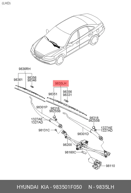 KIA 98350-1F050 76620-SLA-004, 6020003300661, MR574653, 85222