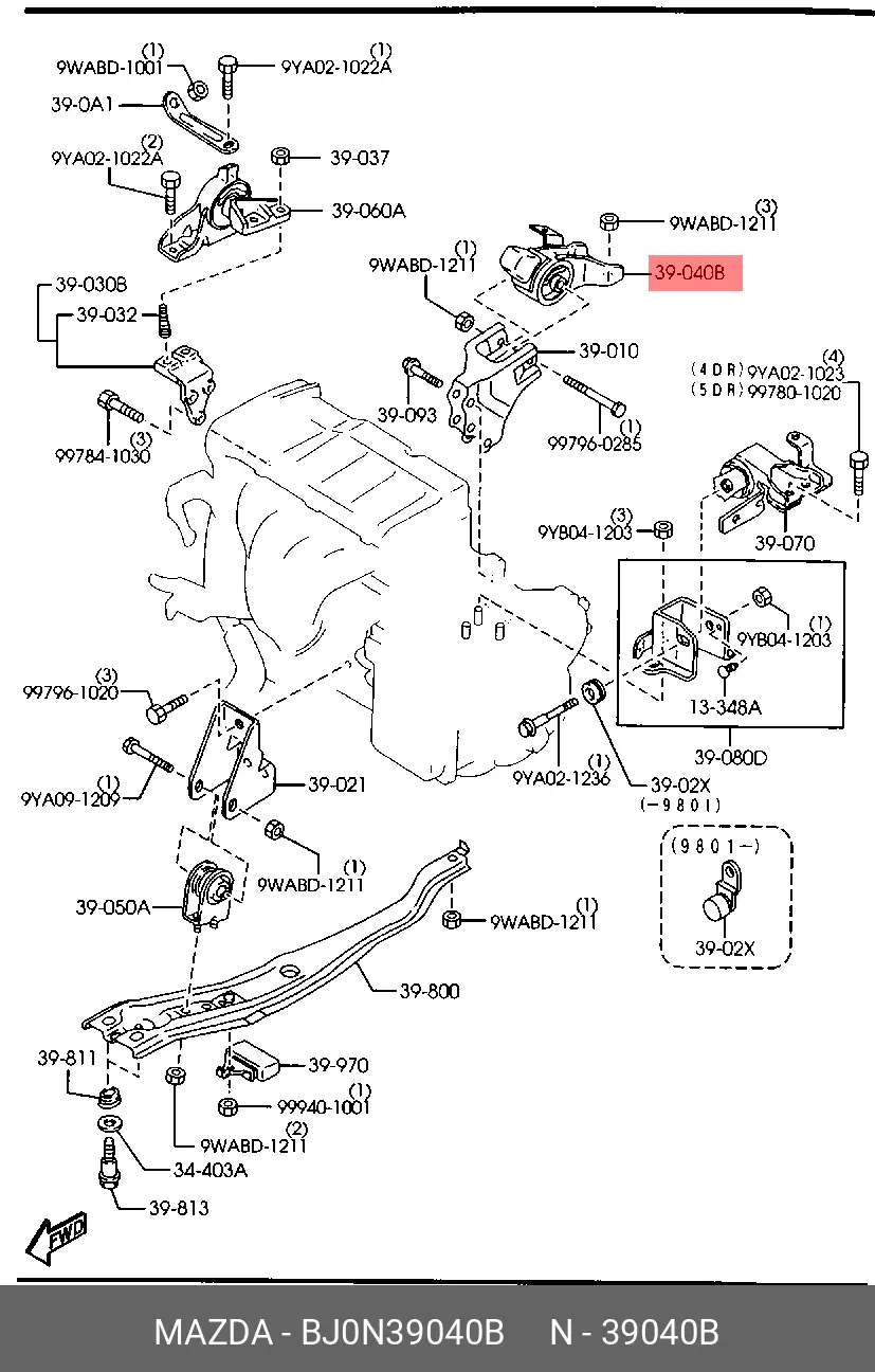MAZDA BJ0N-39-040B INSULATOR ENGINE MOUNTING