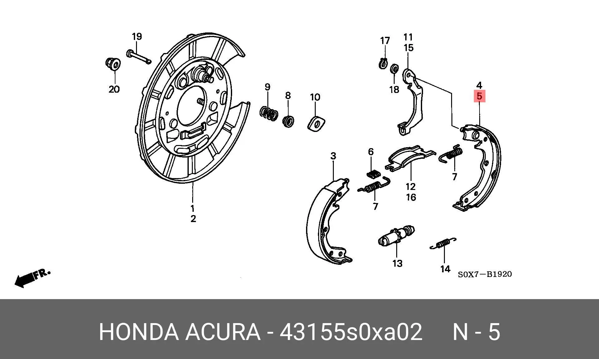 HONDA 43155-S0X-A02 BRAKE SHOE