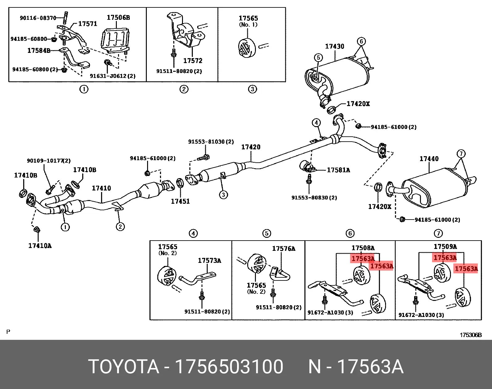 TOYOTA 17565-03100 EXHAUST PIPE SUPPORT