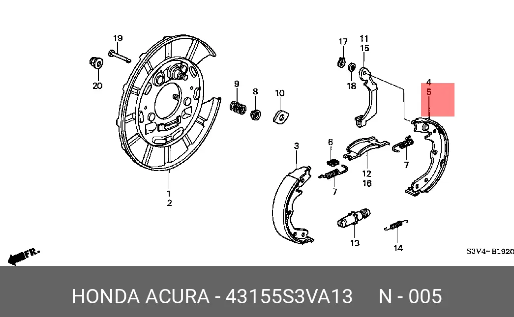 HONDA 43155-S3V-A13 BRAKE SHOE